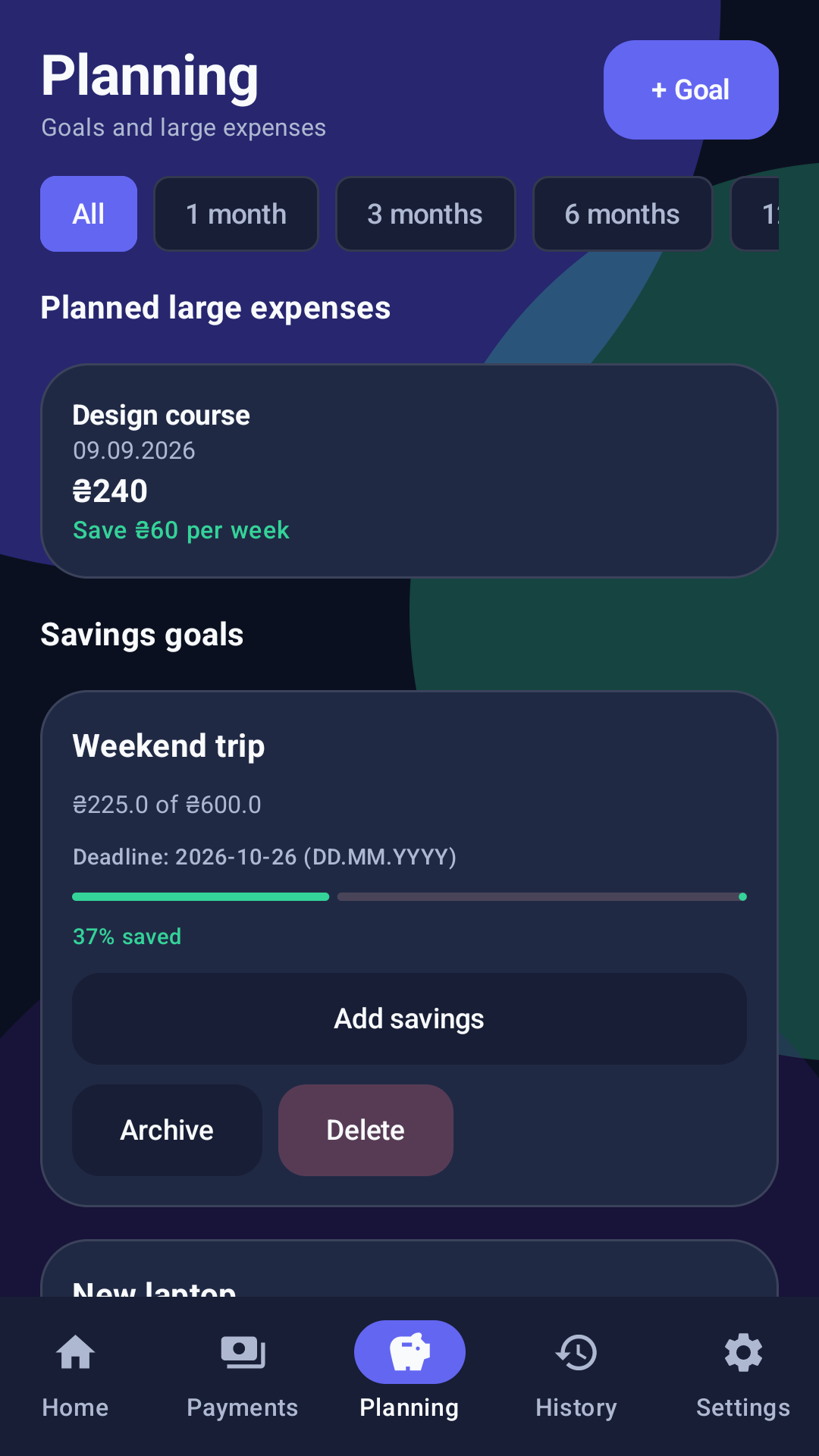 Budget Buddy planning screen